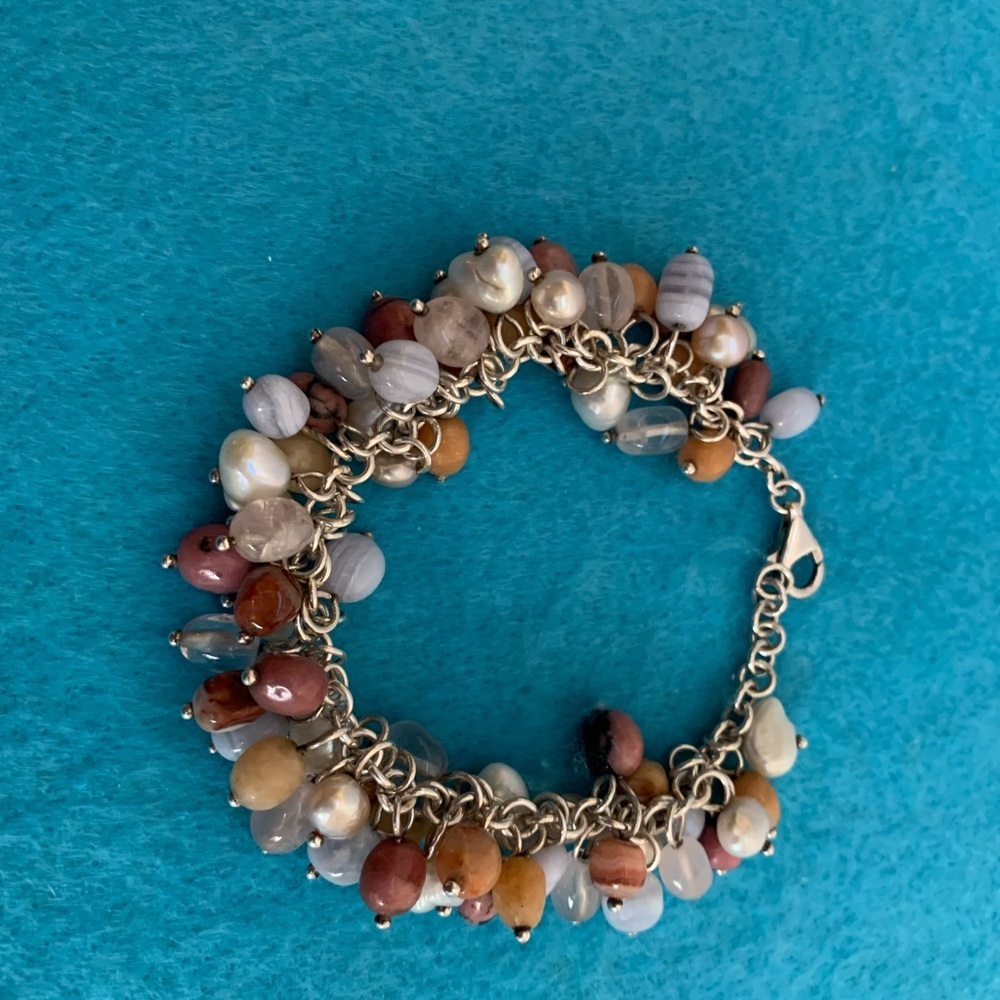 Stamped 925 Sterling silver bracelet with multiple rocks / stones / pebbles